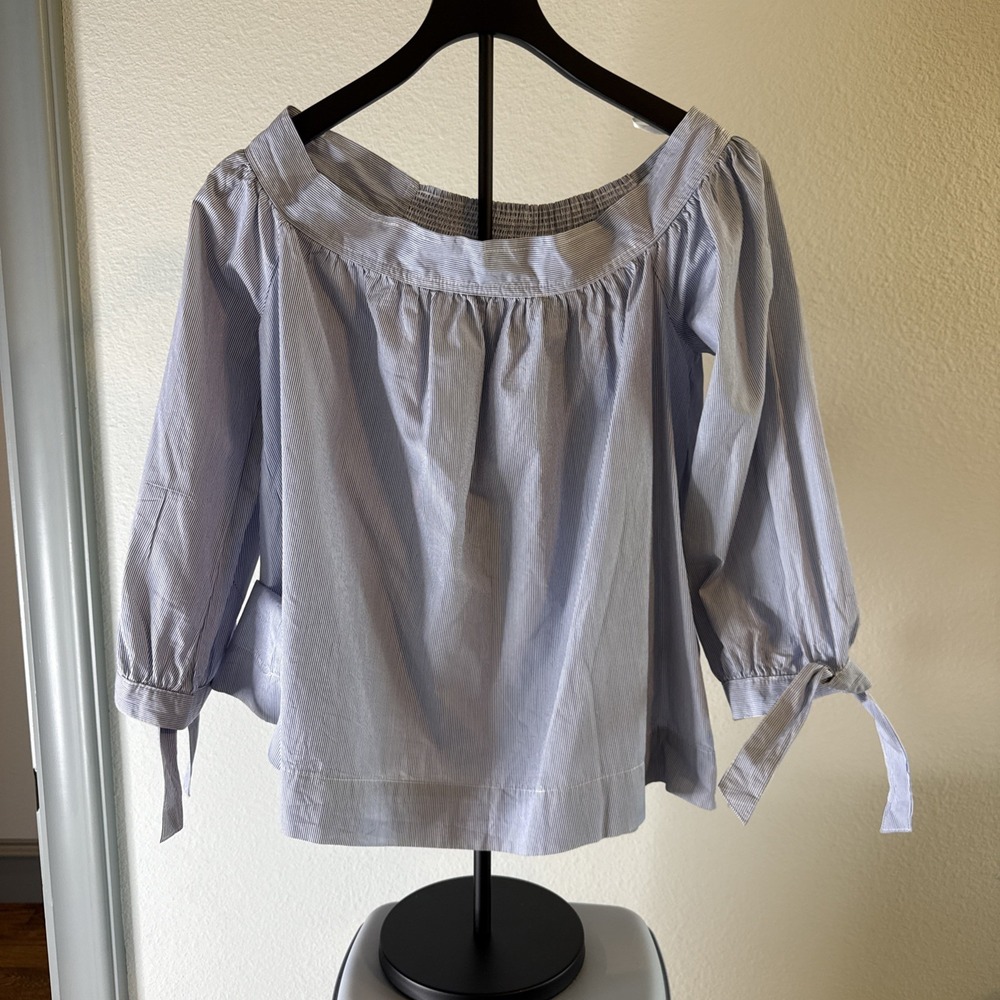 Vintage Y2K Max Studio Specialty Products Striped Cotton Square Neck Blouse Sz M